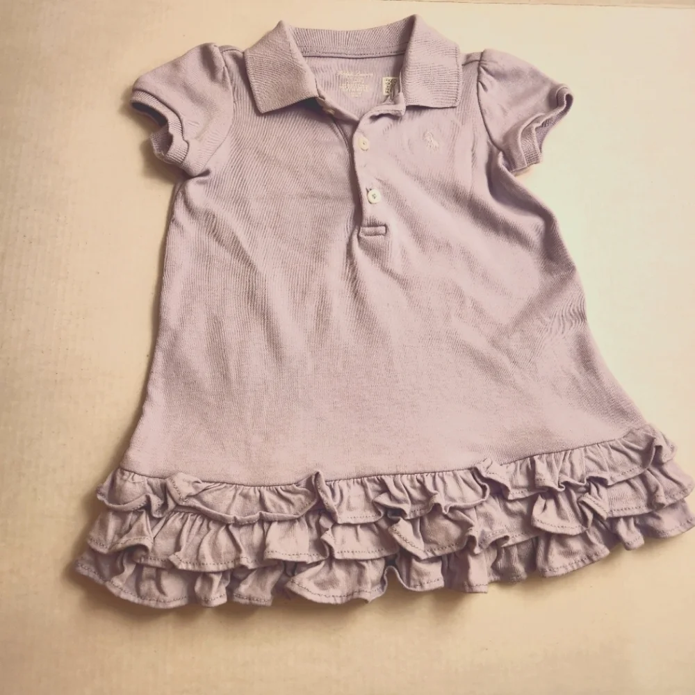 Ralph Lauren Baby Girls Purple Lavender Lilac Ruffled Polo Style Dress Size 6M